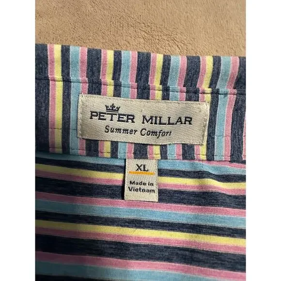 Peter Millar Summer Comfort Golf Shirt Men's Size XL Striped Purple Blue Polo - Picture 4 of 10